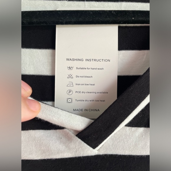 NWT Floral Blooming White & Black Stripe Side-Slit V-Neck Maxi Dress - Picture 9 of 13